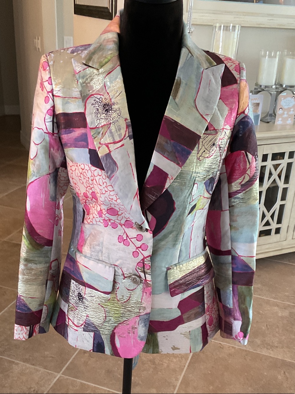 BEREK Two button front multicolored with metallic blazer, size PXS
